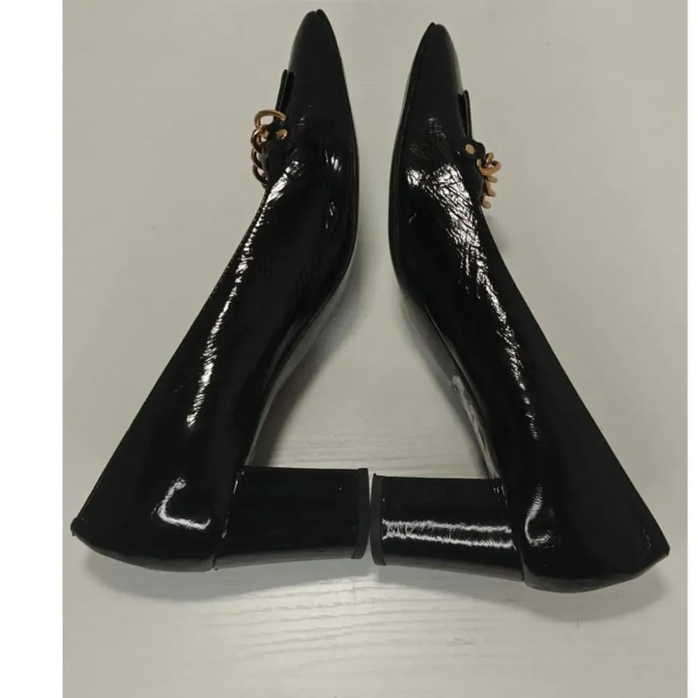 Black patent Leather Chain link pumps sz 11 made in Italy